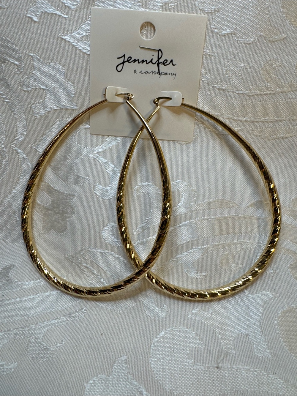 New Jennifer & Co Gold Tone Textured Large Teardrop Hoop Earrings